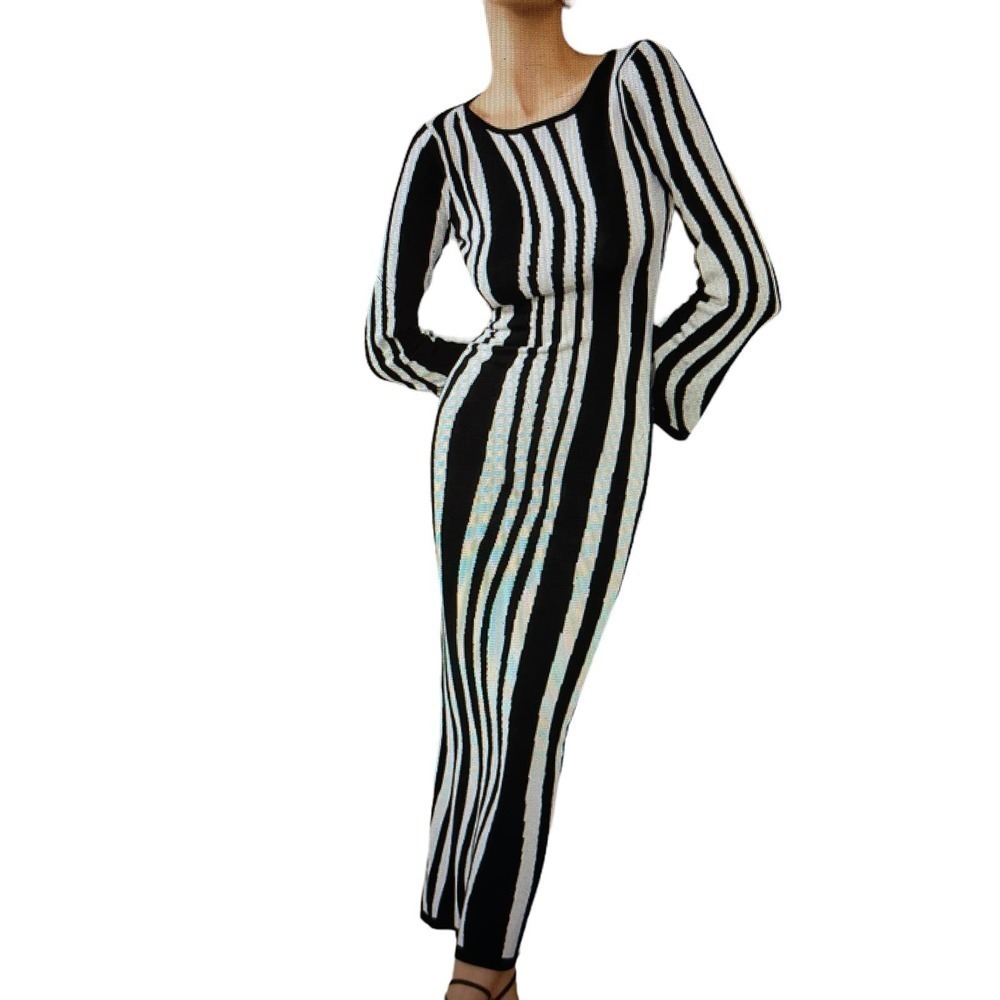 Maxi Dress Leisure Zebra Print Long Bell Sleeve Stretch Long Elegant Size 6